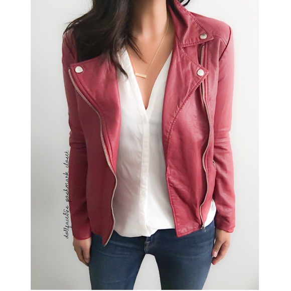 Forever 21 Jackets & Blazers - Red Faux Leather Biker Jacket
